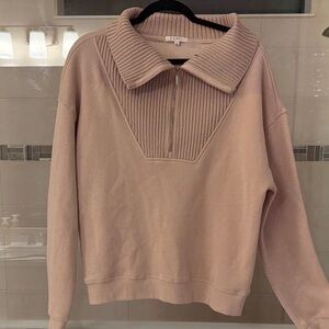 Z Supply Women’s  Ribbed Zip Ip Collar Sweater - Taupe Size SMALL